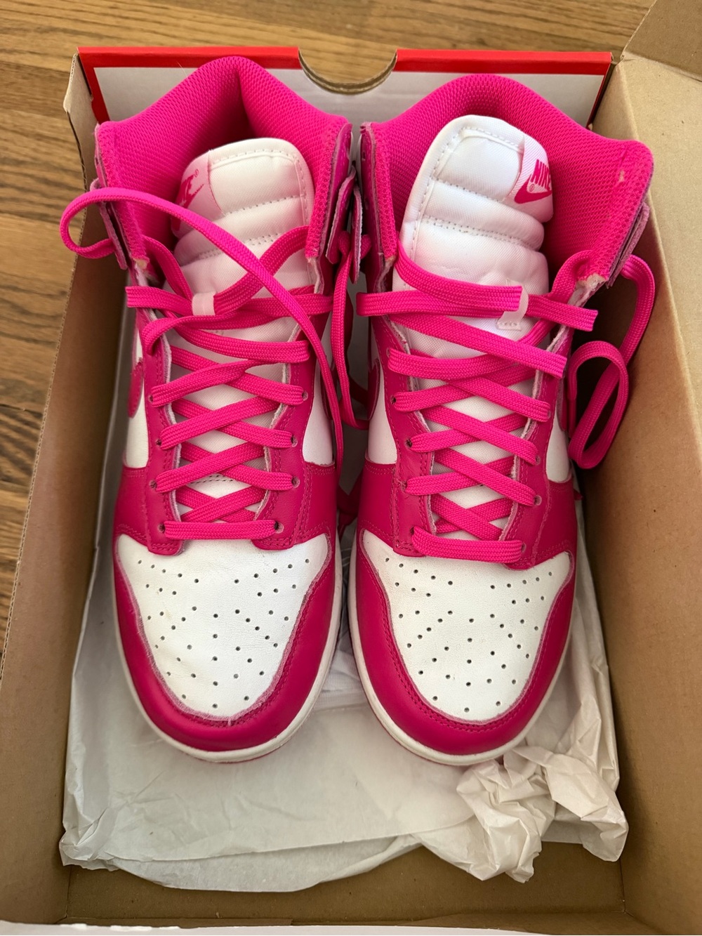 Nike Women’s High-Top Sneakers in White & Hot Pink